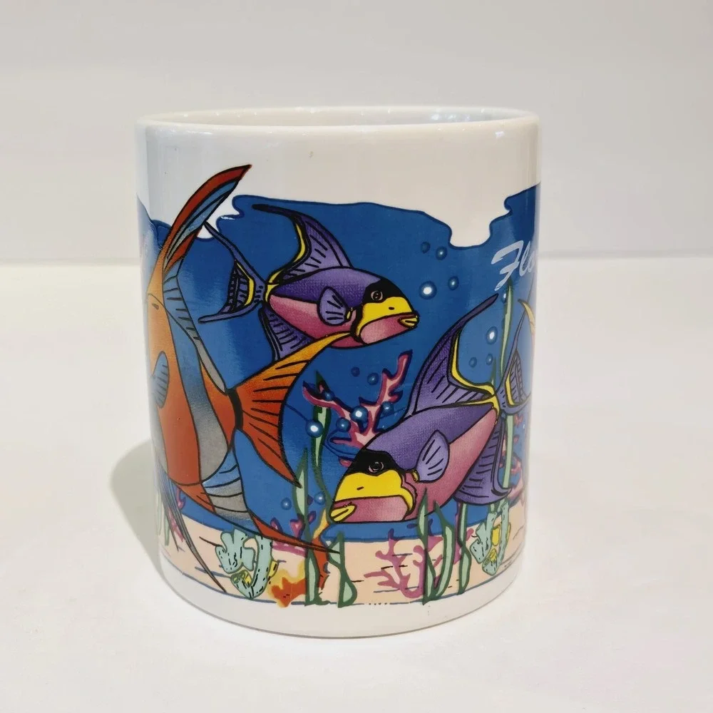 Florida Vintage Ceramic Colorful Tropical Beach Reef Fish Coffee Mug Cup ERCO